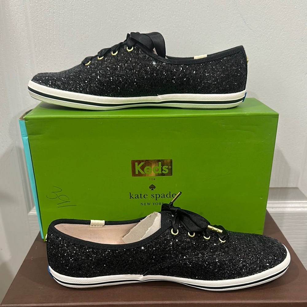 Brand New Kate Spade Black Glitter Sneakers Low-Top Casual